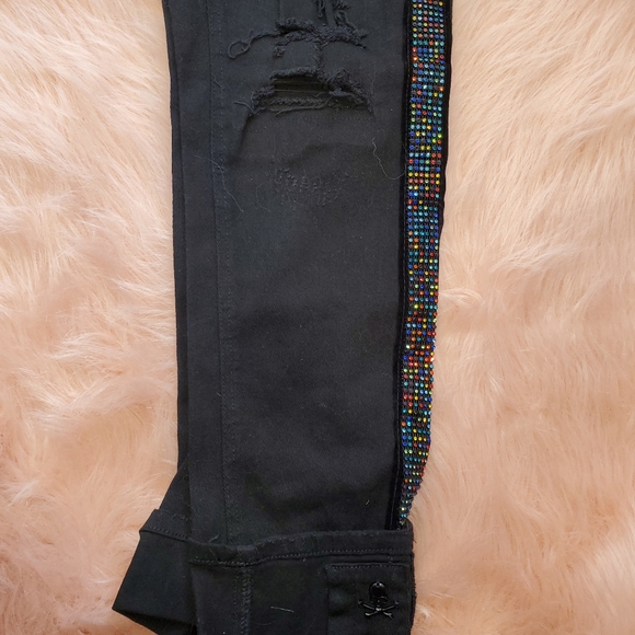 Unisex bling black denim Jeans size 36/32 - Picture 2 of 3